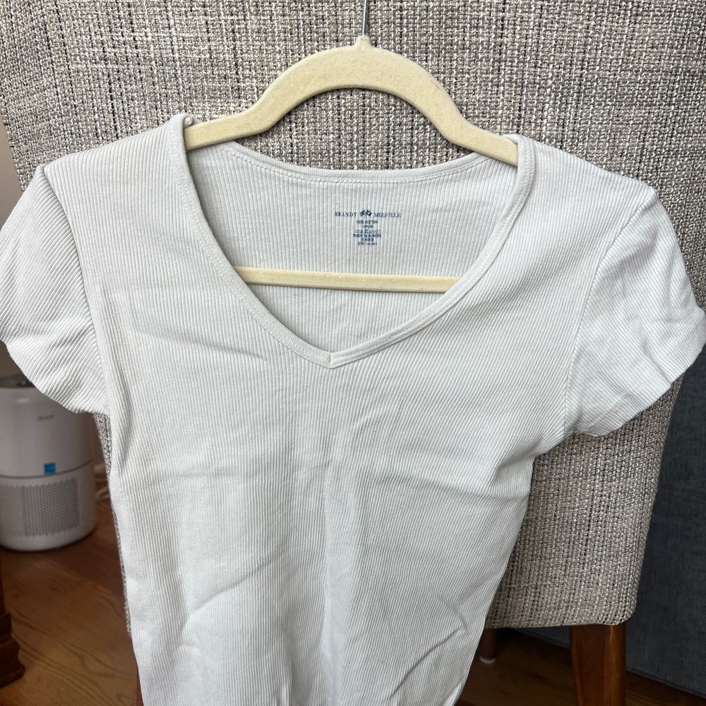 Brandy Melville Grey Ribbed Short Sleeve T-Shirt